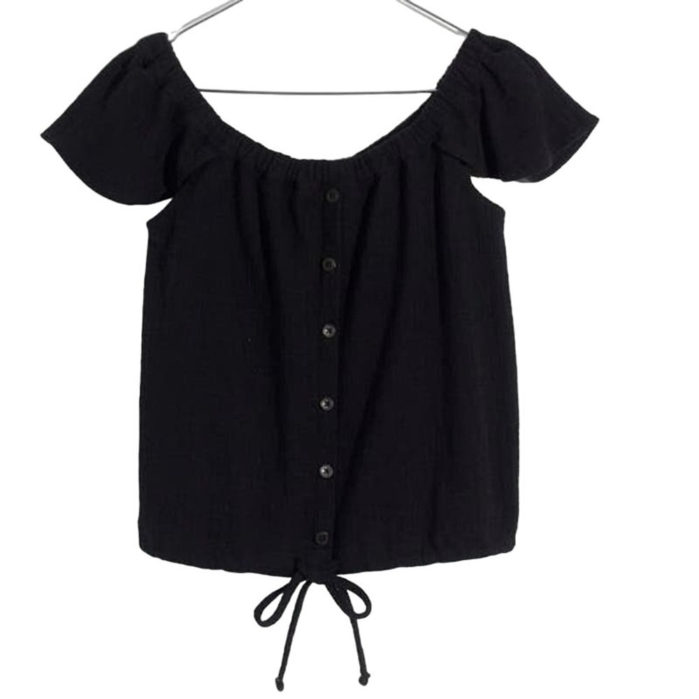 Madewell Texture & Thread Off-The-Shoulder Top Black - Sz